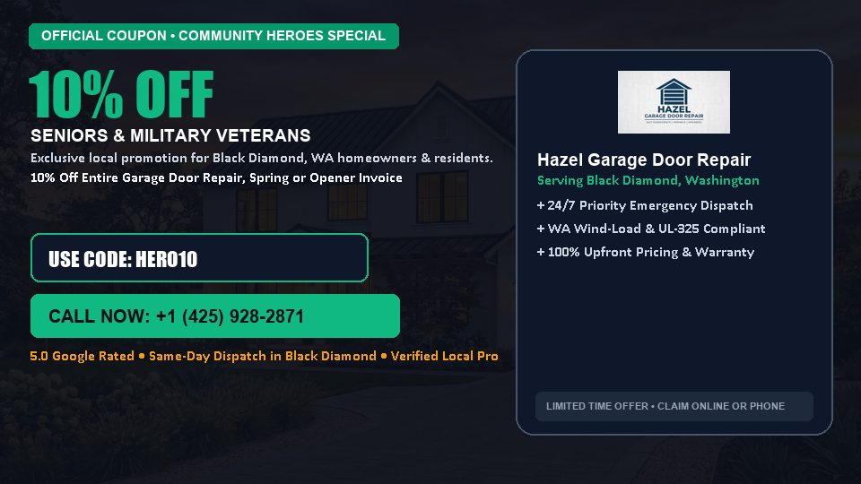 Hazel Garage Door Repair 10% OFF Seniors & Military Veterans in Black Diamond, WA